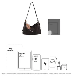 Détail de la capacité du sac cabas marron avec iPad 11 pouces, parapluie et mobile