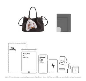 Brown suede tote bag interior capacity showing fits iPad Pro, phone and daily essentials