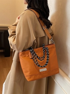 Grand sac cabas en tissu oxford orange avec poignées en corde rayées pour femmes