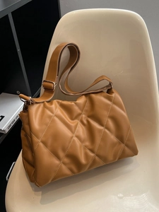 Gesteppte Rauten Schultertasche Für Damen PU Leder Einfarbig Pendler Tote Bag Verstellbarer Breiter Gurt Achseltasche