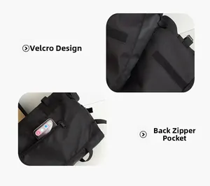 Detail of messenger bag featuring velcro closure and secure back zipper pocket for phone
