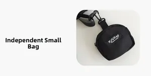 Close-up of a small black nylon accessory pouch with zipper and plastic hanging hook