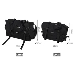 Detailed size comparison of Large and Small messenger bags with dimensions in cm