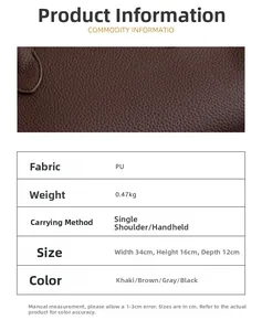 Macro shot of litchi grain PU leather texture and detailed bag size specifications