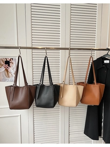 Four large capacity tote bags in coffee, black, beige and tan with litchi grain leather