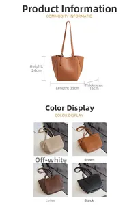 Detailed dimension guide and color options for the large capacity leather tote bag