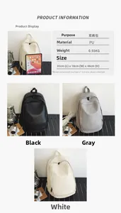 Infographic of waterproof PU leather backpack showing 0.55kg weight and size dimensions