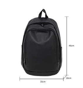 Detail showing dimension marks for large black soft leather backpack height width and depth