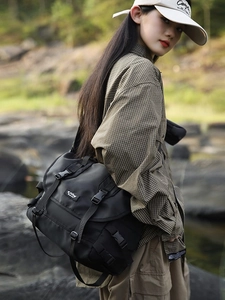 Black large messenger bag for men and women with tactical buckles and nylon material
