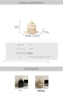 Détails du mini sac à dos en similicuir matelassé avec dimensions et informations