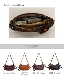 Détails du compartiment intérieur et des quatre coloris du petit sac hobo rétro