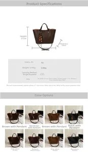 Detailed chart showing PU leather tote bag dimensions and various color options