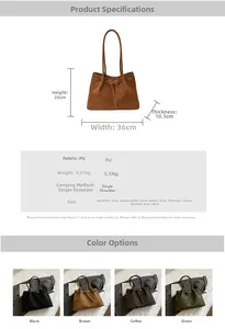 Detailed chart showing PU leather tote bag dimensions and four available color options