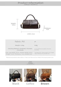 Size chart showing height 12cm and width 23cm for minimalist retro handbag in PU leather