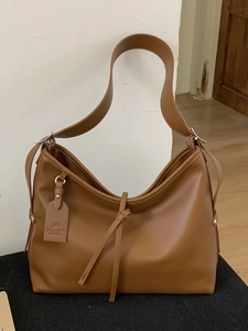Sac Fourre-Tout en Cuir PU Grande Capacité Rétro pour Femmes Sac à Épaule Hobo Minimaliste Sac de Trajet Avec Nœud Décoratif