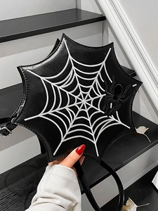 Borsa a Tracolla Donna Gotica a Forma di Ragnatela in PU Ricamo Unico Borsa a Spalla per Halloween Festa Borsa a Mano Bizzarra