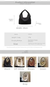 Quilted tote bag dimension guide and 5-color options display with size parameters