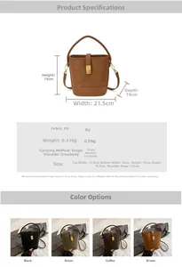 Detail view of water bucket bag showing metal lock and removable long shoulder strap