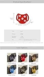 Detailed dimensions and multi-color options for the plush embroidered flower bucket bag