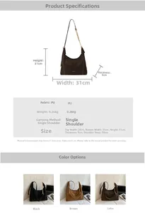 Detailed size specifications for women's vintage PU leather shoulder tote bag