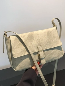 Sac Bandoulière Carré en Cuir PU Vintage pour Femmes Sac à Épaule Texture Givrée Rétro Boucle en Métal Sac à Main Décontracté