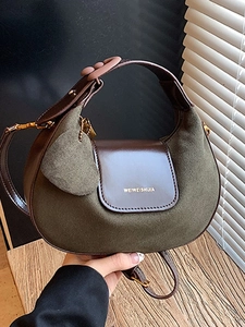 Women Retro PU Stitching Moon Crossbody Bag Elegant Hobo Shoulder Bag Heart Charm Commuting Handbag Vintage Moon Bag