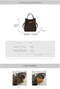 Detailed view of PU leather bucket bag features drawstring buckle and adjustable strap