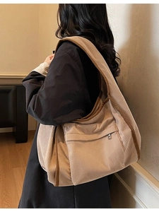 Minimalist beige corduroy tote bag for women, large capacity shoulder bag for commuting