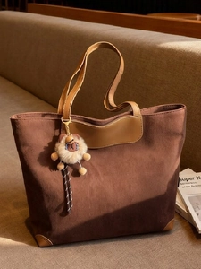Sac Fourre-tout Femme en PU Daim Grande Capacité Sac à Épaule Minimaliste Navette Avec Charme en Peluche Sac à Main Vintage