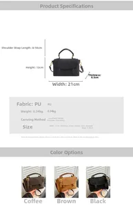 Detailed size specifications for women's vintage PU leather crossbody square bag
