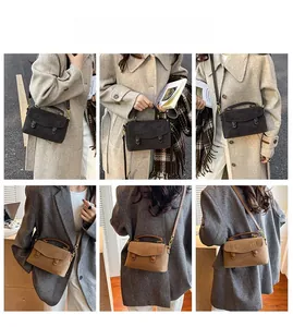Detailed views of vintage crossbody bag showing metal buckles and adjustable straps