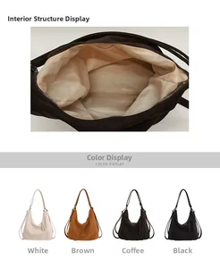 Detail view of the bag's spacious interior structure and four available color options