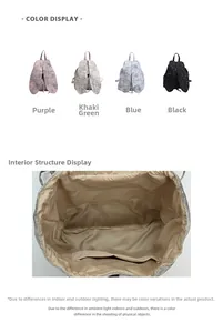 Detail view of large tote backpack with interior pocket and cute rabbit ear design