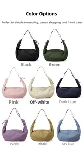 Multiple colors of lightweight nylon crescent crossbody bags with pleated shoulder straps