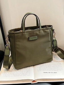 Women Nylon Shoulder Bag Minimalist High Capacity Handbag With Wide Strap Urban Casual Tote Commute Bucket Bag For Women