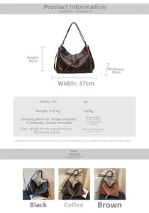 Detail view of large PU tote bag with dimensions 37x30x12cm and multi-way carrying straps
