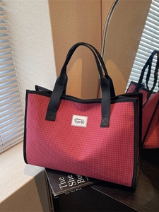 Sac Fourre-Tout en Tissu Oxford à Carreaux Pour Femmes Grande Capacité Sac à Bandoulière Motif Plaid Mode Quotidien