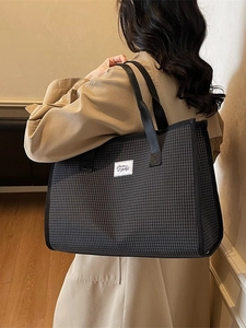 Grand sac cabas à carreaux noir et blanc avec motif pied-de-poule pour femmes actives
