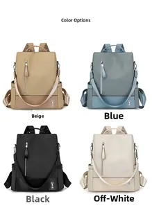 Multi-color collection of water-resistant nylon backpacks with logo and zipper details