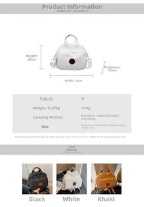 Detailed size chart and dimensions for the minimalist canvas crossbody bag with logo