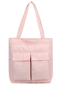 Large Capacity Nylon Tote Bag For Women Solid Color Casual Multi Pocket Shoulder Bag Lightweight Handbag Commuting Work Bag