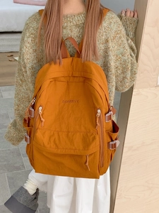 Minimalistischer, ingwergelber Nylon-Rucksack mit großer Kapazität für Reise und Schule