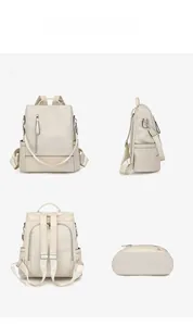 Detailed four-angle view of a cream white quilted backpack with soft nylon texture