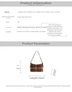 Size chart showing 26x7x16cm dimensions for the vintage plaid crossbody shoulder bag