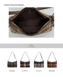 Detailed view of the vintage plaid underarm bag interior and the four available colors