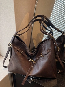 Vintage PU Leather Large Capacity Backpack For Women Maillard Style Commuter Tote Shoulder Crossbody Bag With Adjustable Straps