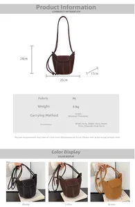 Detailed view showing dimensions and color options of the vintage PU leather bucket bag