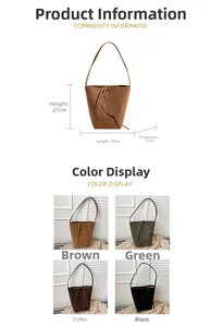 Detailed size chart and multi-color comparison of large capacity suede bucket shoulder bags