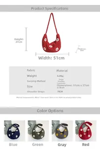 Spécifications de taille pour grand sac bandoulière fleuri avec dimensions et coloris