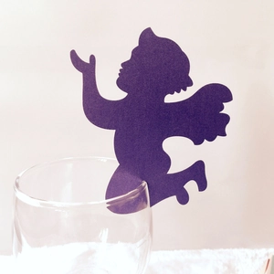 Deep purple laser cut cupid angel paper cup card for festive table decorations